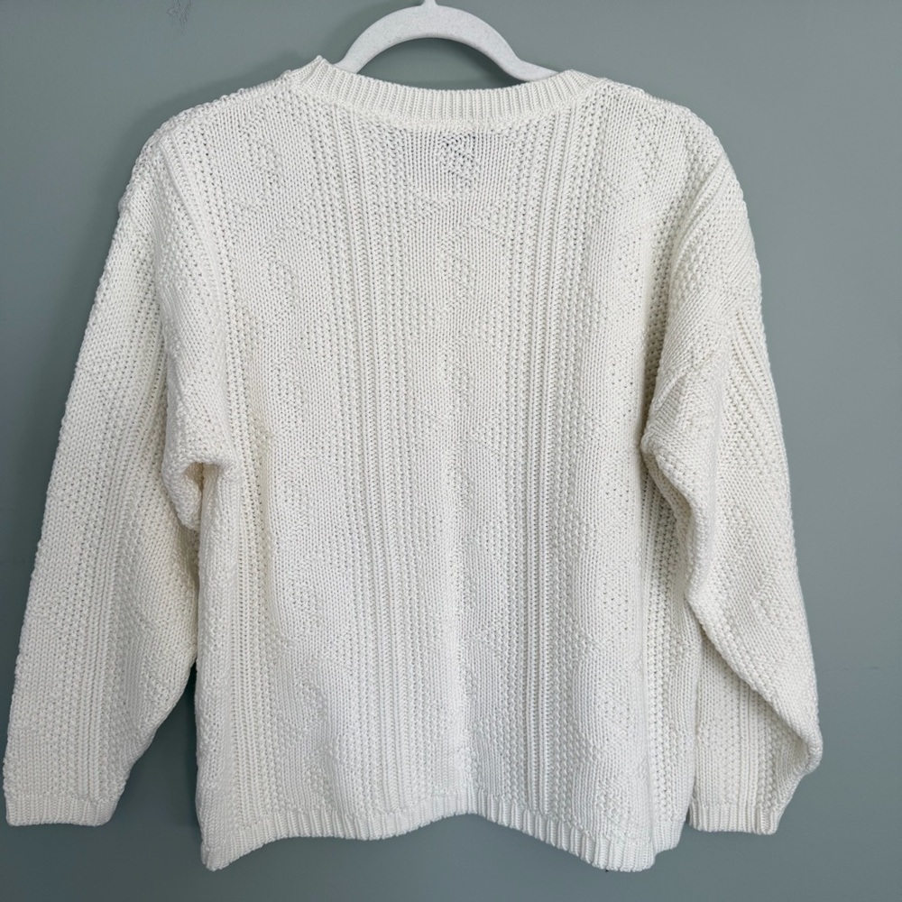 Vintage 80s Croquet Club Creamy White Cable Knit Long Sleeve Crew Neck Sweater - Picture 8 of 13